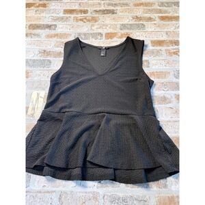 HM Black Textured Peplum Top Sleeveless V-Neck Blouse Womens Size Medium